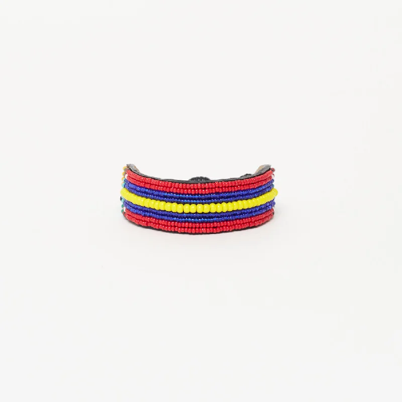 ladies bracelet sustainable gold-Maasai Bracelet - Red/Blue/Yellow Stripe