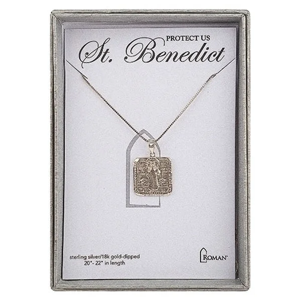 ladies necklace brushed-St. Benedict Necklace, Gold