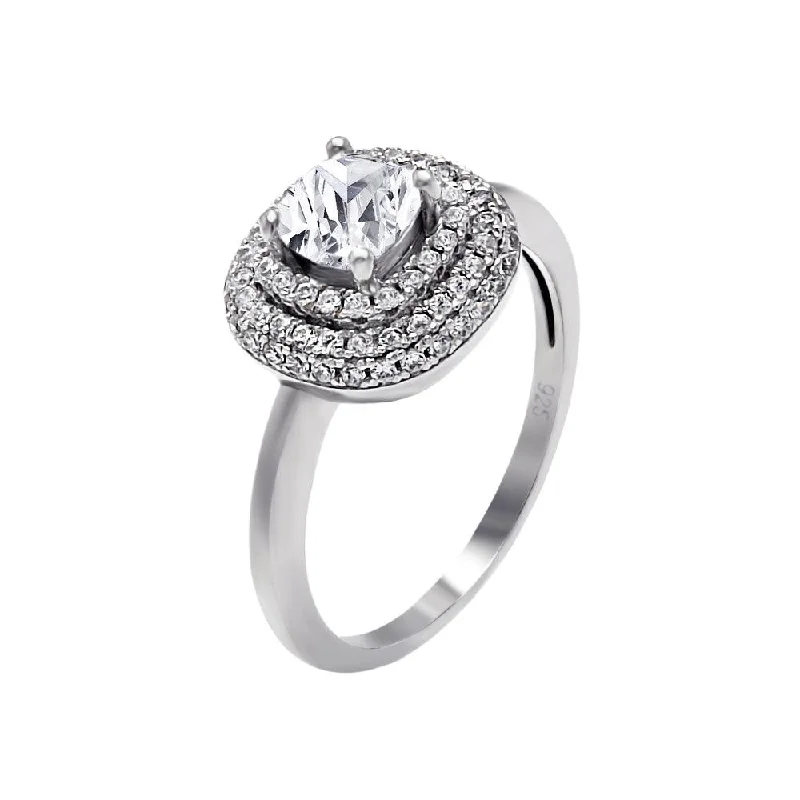 Ladies rings slip-on ring styles-Silver 925 Rhodium Plated Micro Pave Clear Center CZ Multi Layer Square Ring - ACR00058