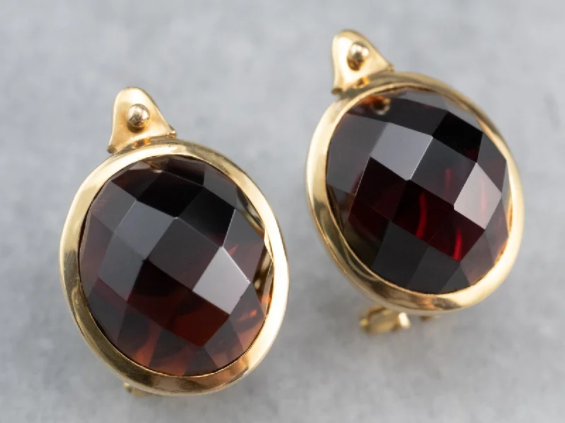 Ladies earrings fair trade styles-Bold Gold Garnet Stud Earrings