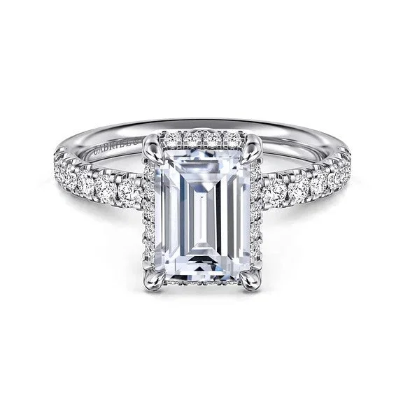 Ladies engagement rings floral solitaires-Talisa - 14K White Gold Emerald Cut Hidden Halo Diamond Engagement Ring (Setting Only)