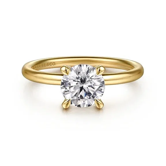 Ladies engagement rings vintage-inspired-Tiana - 14K Yellow Gold Round Solitaire Diamond Engagement Ring (Setting Only)