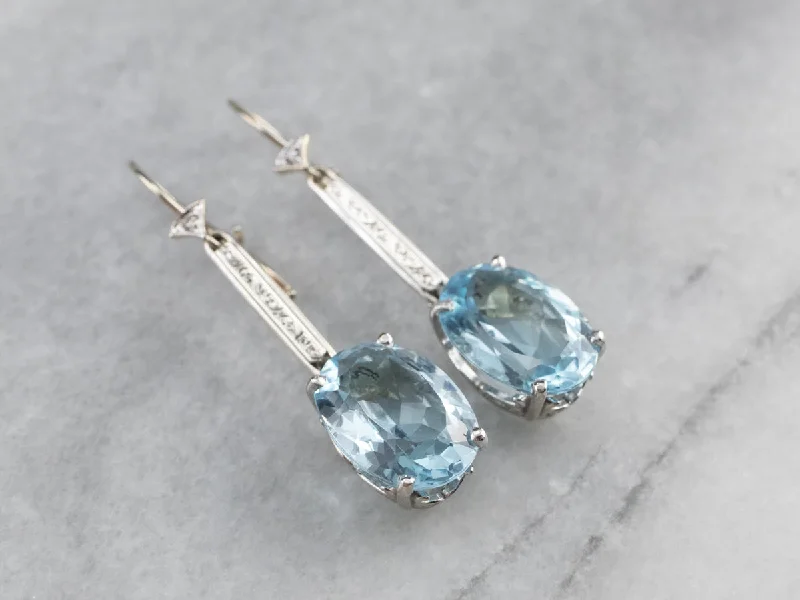 Ladies earrings elegant gold designs-White Gold Blue Topaz and Diamond Drop Earrings