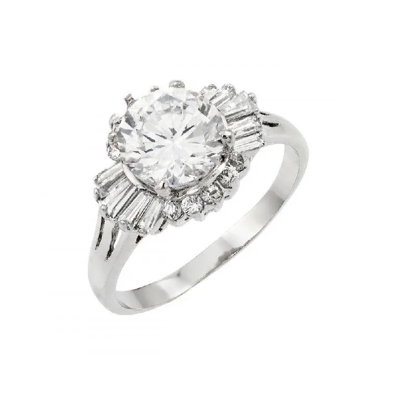 Ladies rings Christmas gift designs-Silver 925 Rhodium Plated CZ Baguette Ring - BGR00921