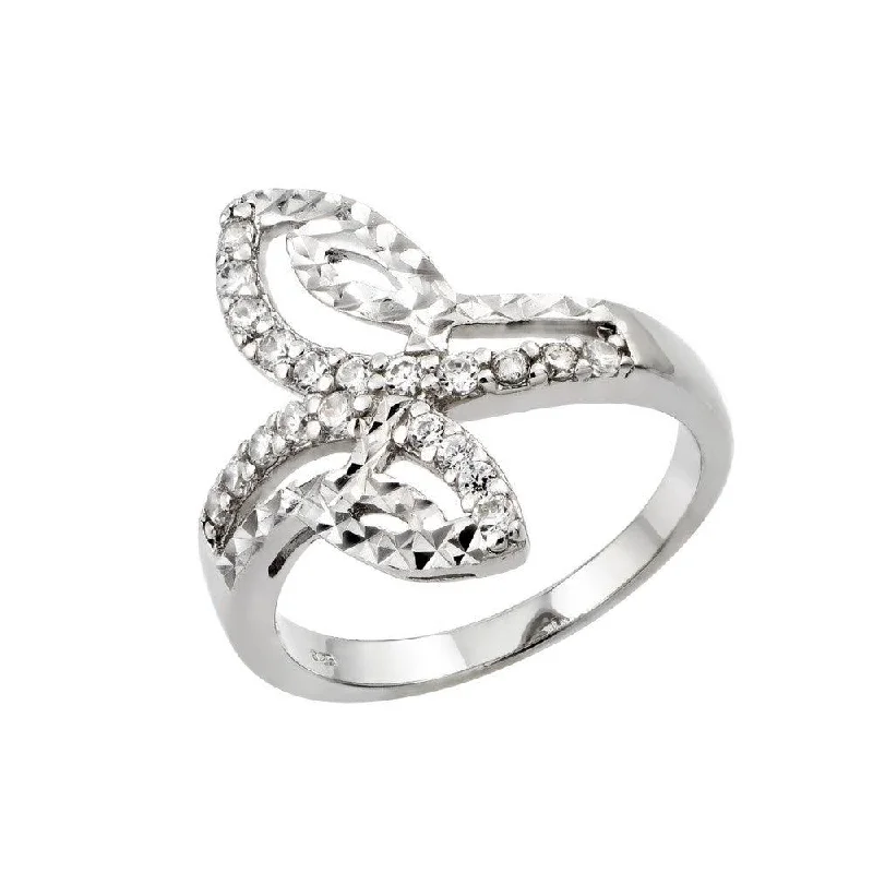 Ladies rings Halloween theme styles-Silver 925 Rhodium Plated Clear CZ Filigree Ring - STR00951