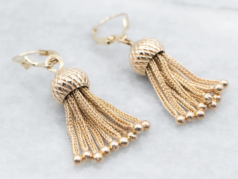 Ladies earrings chandelier statement pieces-Victorian Revival Gold Tassel Drop Earrings