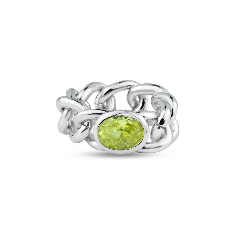 Ladies rings special occasion styles-Rhodium Plated 925 Sterling Silver Chain Ring Yellow CZ Ring - STR01134-YZ