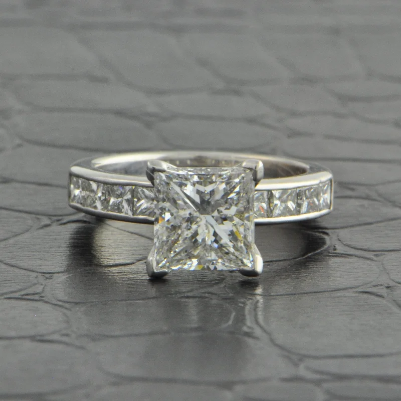 Ladies engagement rings European flair-GIA 2.0 ct. F - I1 Princess Cut Diamond Engagement Ring