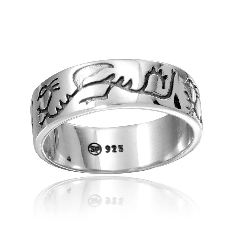 Ladies rings channel set rings-High Polished 925 Sterling Silver Engraved Dragon Design Ring - CR00798