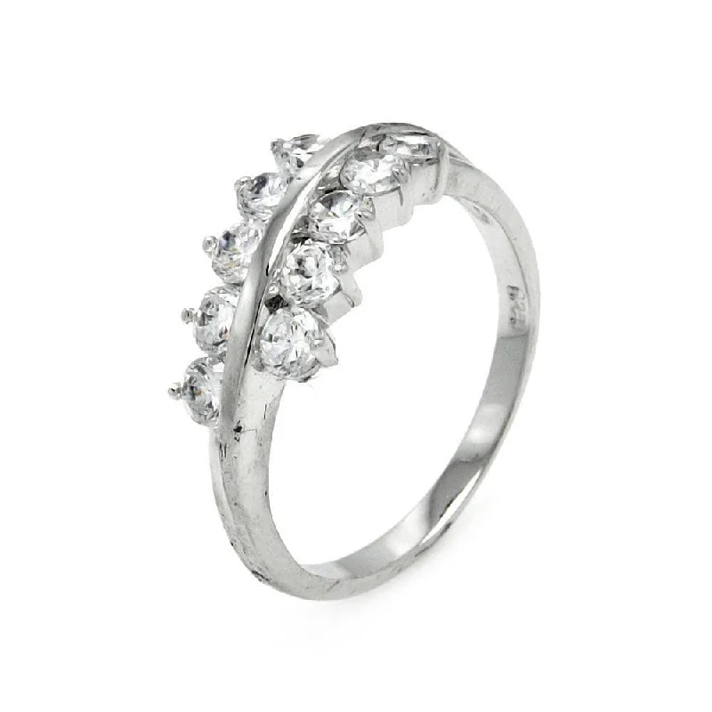 Ladies rings affordable price range-Silver 925 Rhodium Plated Clear CZ Leaf Ring - BGR00399