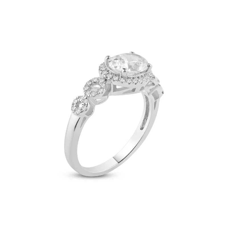 Ladies rings metallic sheen styles-Silver 925 Rhodium Plated Micro Pave Clear Cluster CZ Ring - ACR00033