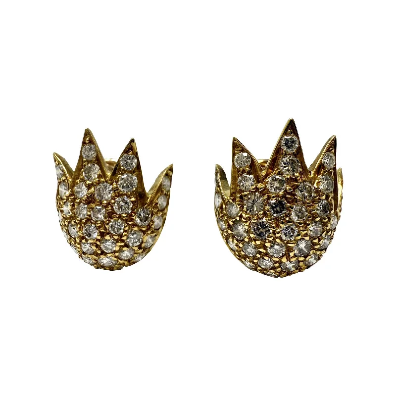 Ladies earrings secure post designs-14K Gold Tulip Shaped Earrings with Diamonds