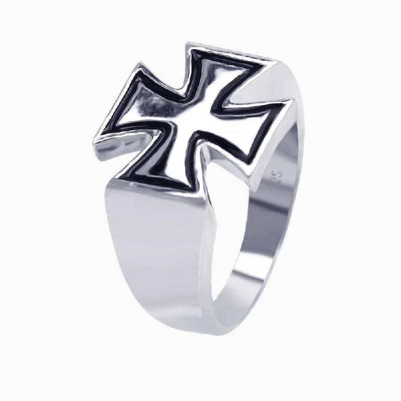 Ladies rings compact size styles-Silver 925 Rhodium and Black Rhodium Plated High Polish Cross Ring - AAR0020