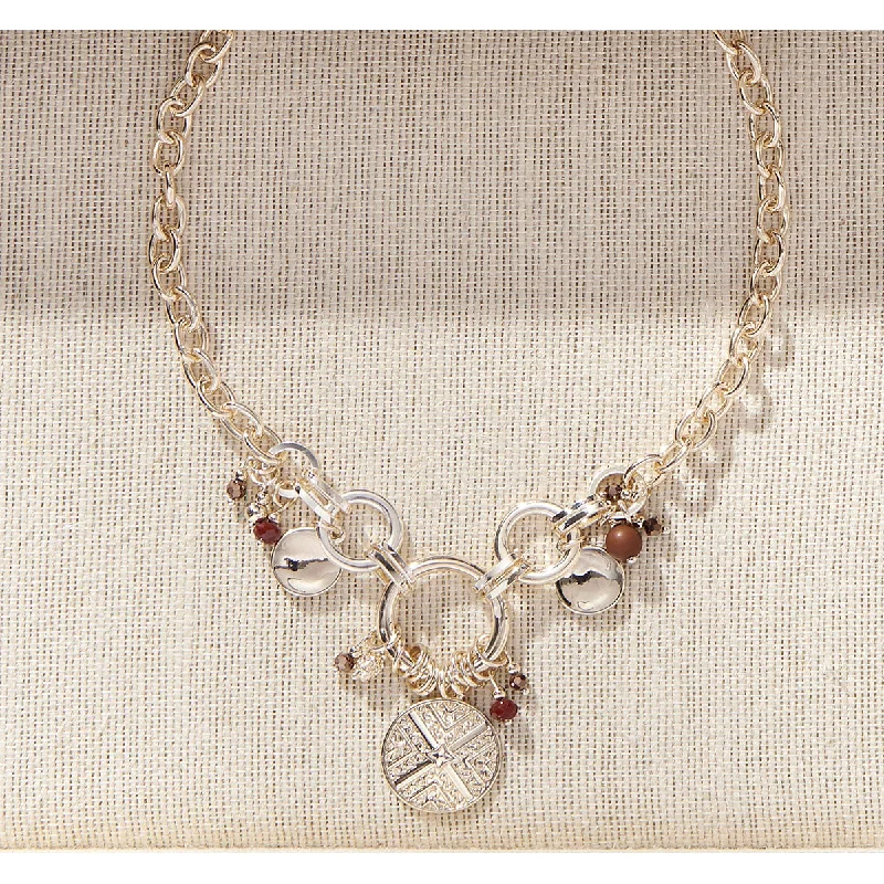 ladies necklace casual silver-Charlie Paige Gold Necklace w/ Bead & Pendant Dangles