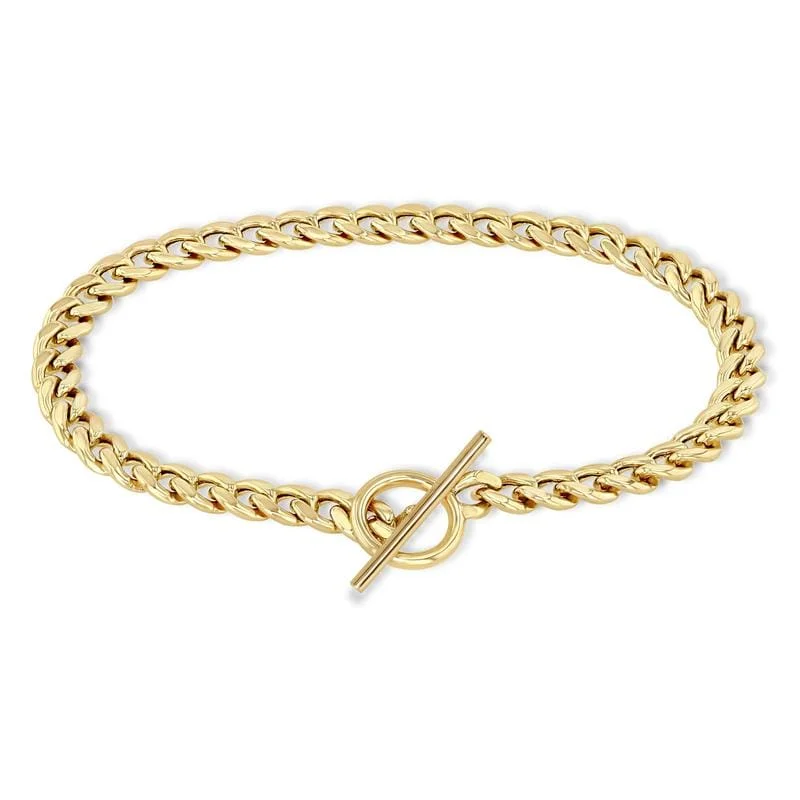 ladies bracelet formal silver-14k Gold Medium Curb Chain Toggle Bracelet