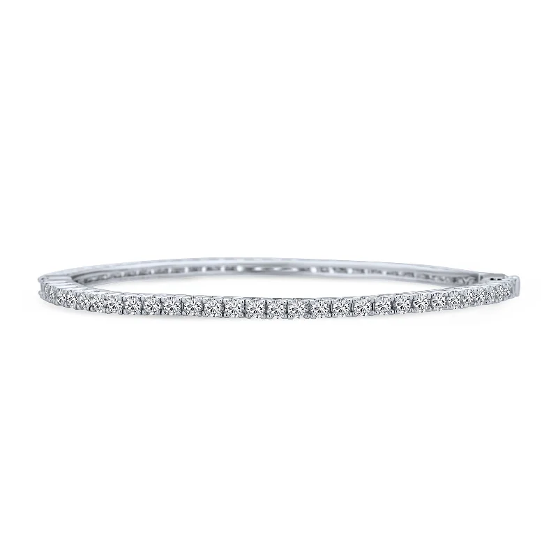 ladies bracelet birthstone silver-Classic Bridal CZ Princess Cut Eternity Stackable Bangle Bracelet, Silver 7-7.5 Inch