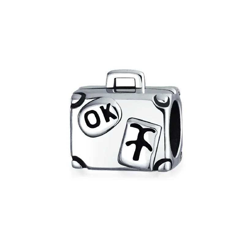 ladies bracelet gothic silver-Vacation Travel Suitcase Luggage Charm Bead Sterling Silver for European Bracelet