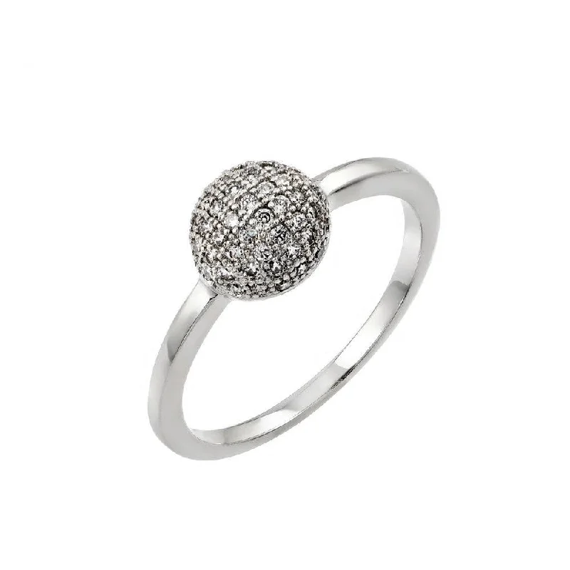 Ladies rings comfort curve styles-Silver 925 Rhodium Plated Clear Pave Set CZ Bead Ring - BGR00790