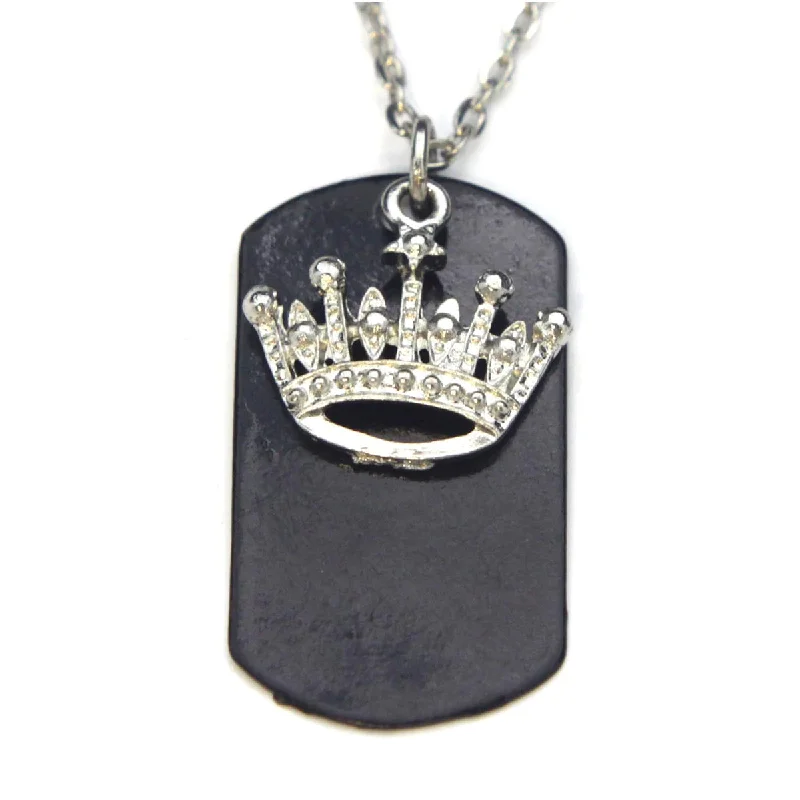 ladies necklace lightweight silver-Crown Necklace Dog Tag Black