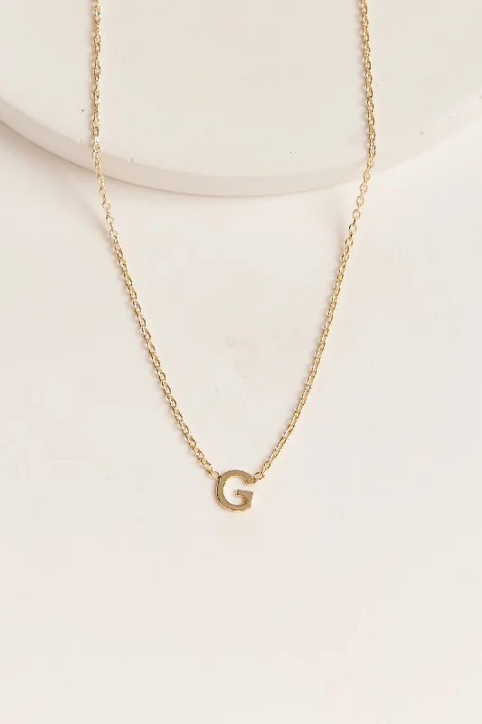 ladies necklace formal gold-Little Letter Necklace Gold