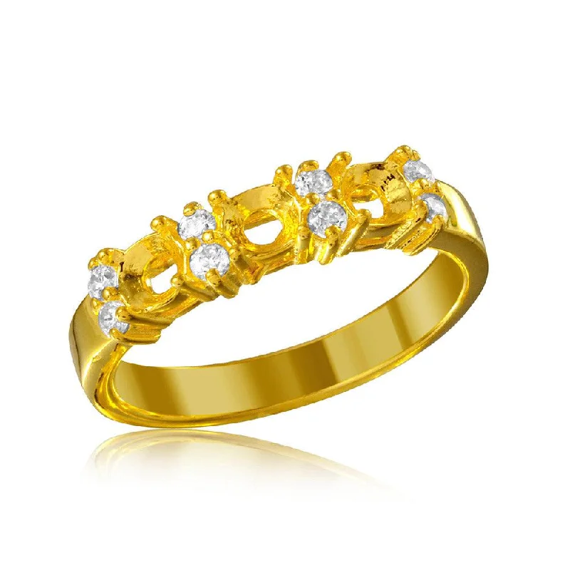 Ladies rings smooth surface rings-Silver 925 Gold Plated 3 Mounting Stone Ring with CZ - BGR01210GP