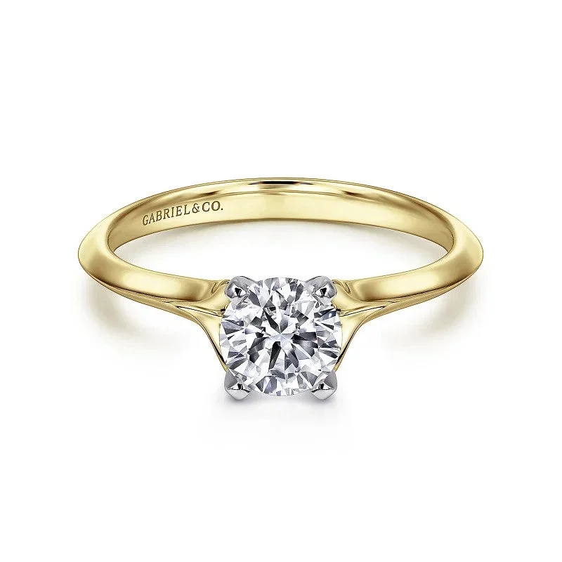 Ladies engagement rings gold bands-Ellis - 14K White-Yellow Gold Round Diamond Engagement Ring (Setting Only)