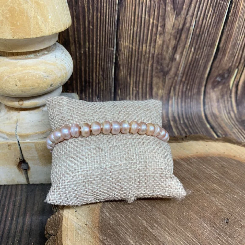 ladies bracelet boho gold-Pink Pearl Bracelet