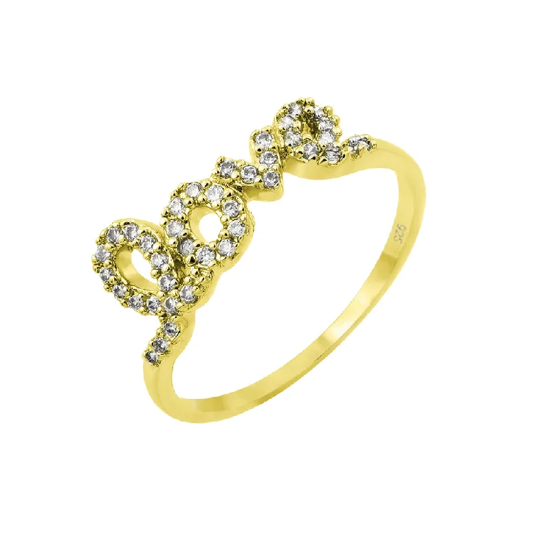 Ladies rings tarnish-free rings-Silver 925 Gold Plated Clear CZ Love Ring - BGR00781GP