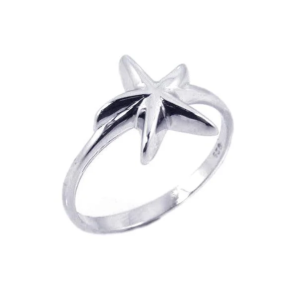 Ladies rings ring finger classics-Silver Rhodium Plated Starfish Ring - STR00474