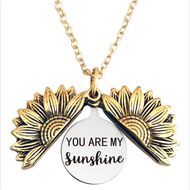 ladies necklace anniversary-You are My Sunshine Necklace -Sunflower Necklace Locket with Engraved Hidden Message Pendant for Women, Mother, Daughter…