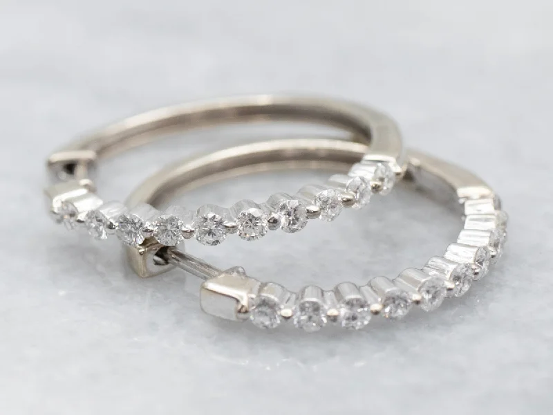 Ladies earrings luxury brand picks-Modern White Gold Diamond Hoop Earrings