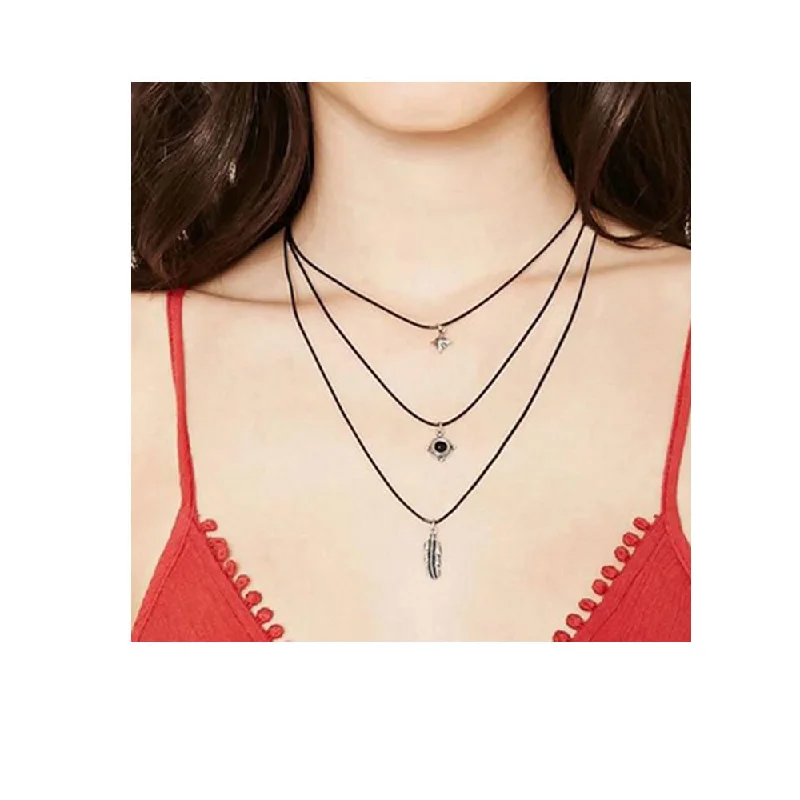 ladies necklace ruby-Sexy Sparkles Triple Layer Choker Necklace for Women Girls Gothic Choker Bolo Tie Corset Lace Chokers