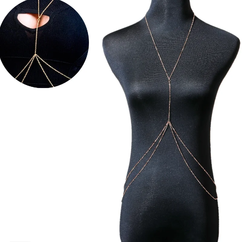 ladies necklace sapphire rose gold-Sexy Sparkles Bikini Beach Crossover Harness Necklace Waist Belly Body Chain Jewelry Women