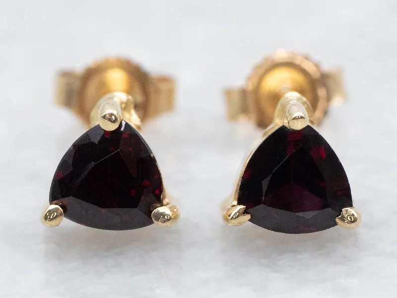 Ladies earrings collectible jewelry items-Trillion-Cut Garnet Stud Earrings