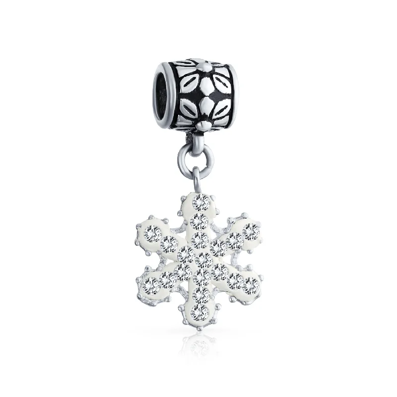 ladies bracelet sale-Christmas Charm Bead Snowflake Crystal Dangle for Holiday Bracelets