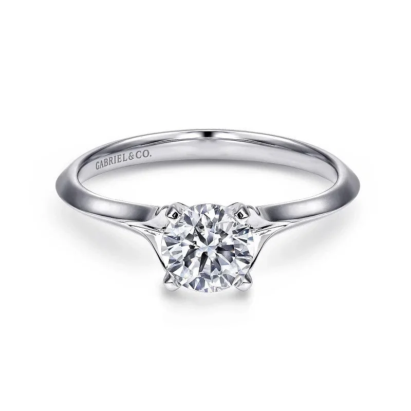 Ladies engagement rings floral diamond cuts-Ellis - 14K White Gold Round Diamond Engagement Ring (Setting Only)