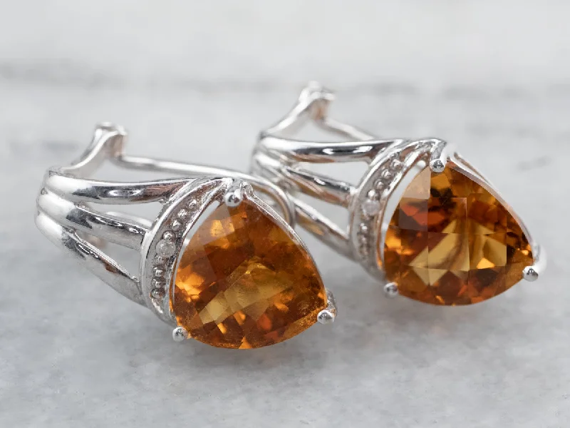 Ladies earrings small batch earrings-Citrine and Diamond White Gold Earrings