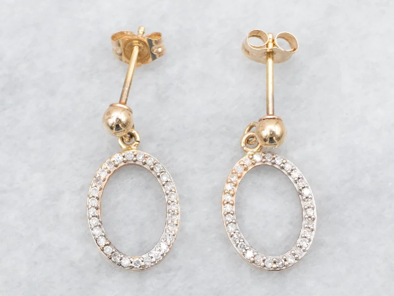 Ladies earrings timeless wedding styles-Diamond Oval Shaped Drop Earrings