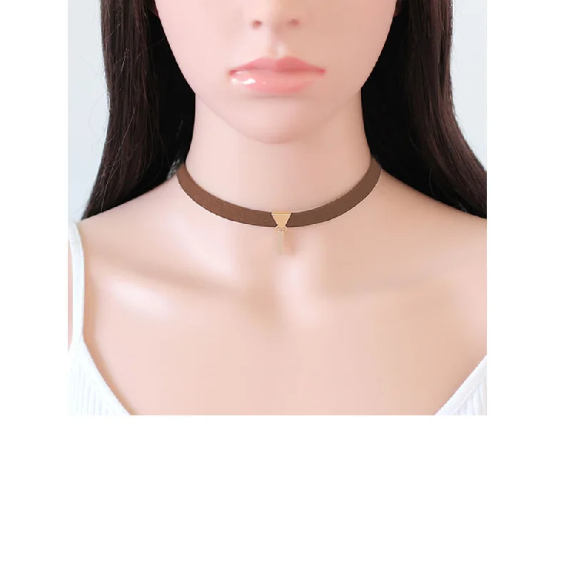 ladies necklace brushed-Sexy Sparkles Brown Velvet Choker Necklace for Women Girls Gothic Choker Bolo Tie Chokers