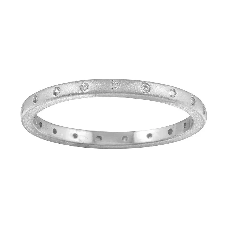 Ladies rings balanced proportion styles-Matte Finish Rhodium Plated 925 Sterling Silver CZ Eternity Ring - STR01112RH