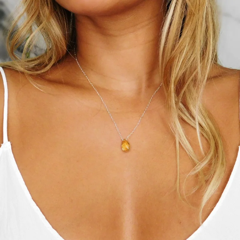 ladies necklace spring gold-Minimalist Citrine Drop Necklace