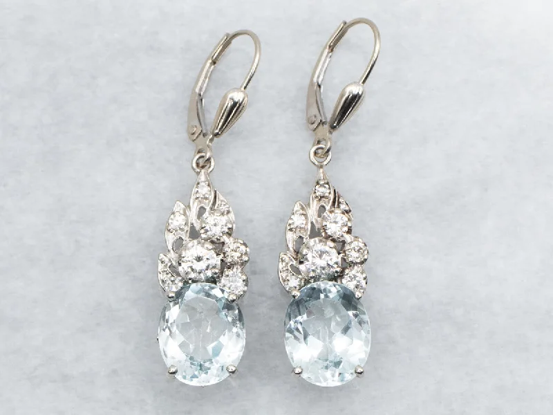 Ladies earrings stud style trends-Blue Topaz and Diamond Drop Earrings