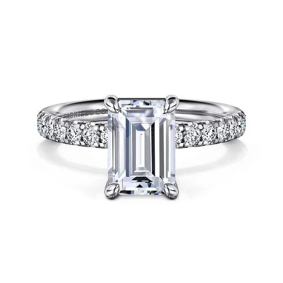 Ladies engagement rings blue diamond halos-Winslow - 14K White Gold Emerald Cut Diamond Engagement Ring (Setting Only)