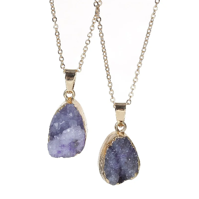 ladies necklace matinee length-SEXY SPARKLES Natural Stone Druzy Drusy Necklace Pendant Link Cable Chain Mauve