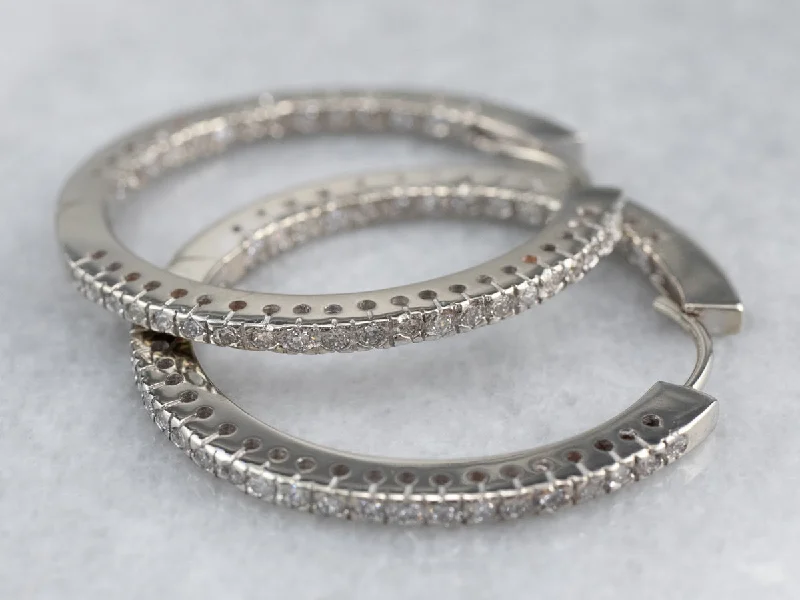 Ladies earrings birthstone accent styles-Diamond White Gold Statement Hoop Earrings