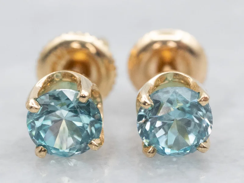 Ladies earrings firm grip designs-Blue Zircon Solitaire Stud Earrings