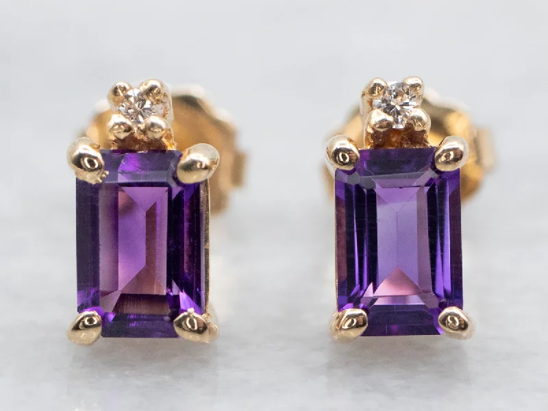 Ladies earrings fade-proof earrings-Pretty Amethyst and Diamond Stud Earrings