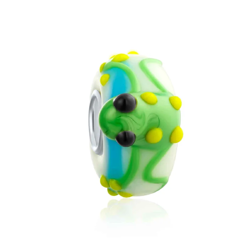 ladies bracelet mother’s gold-Green Yellow Toad Frog Glass Charm Bead for European Bracelet 3D Lampwork Murano