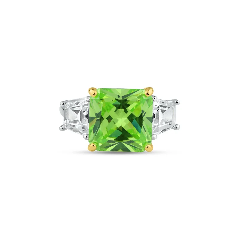 Ladies rings classic vintage looks-Rhodium Plated 925 Sterling Silver Past Present Future Green CZ Ring - BGR01361