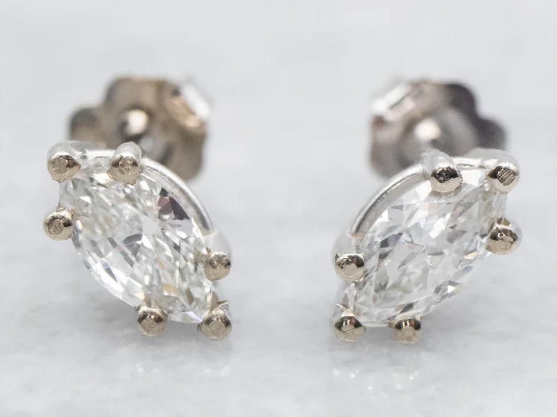 Ladies earrings brass vintage styles-White Gold Marquise Cut Diamond Stud Earrings